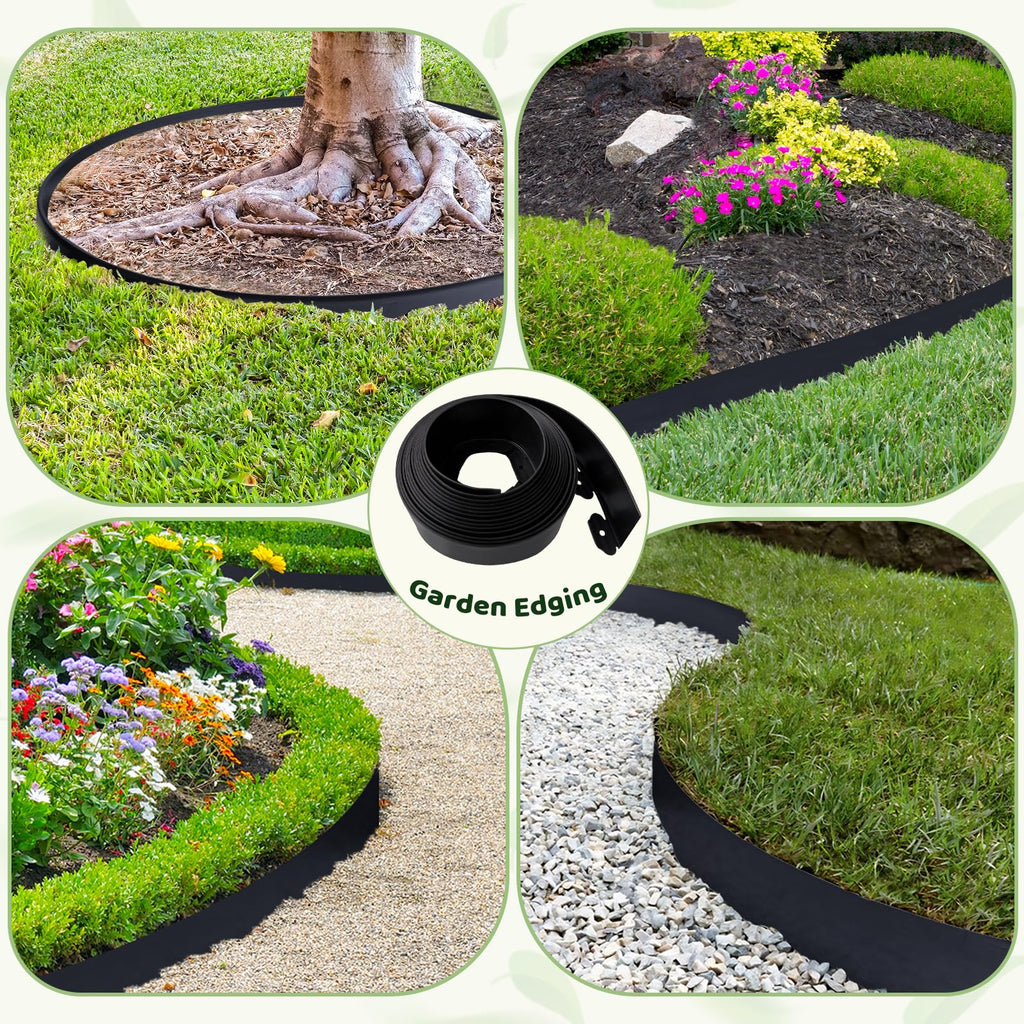 Yawfold Landscape Edging - 4Inch x 66FT Garden Border with 200 PCS Spikes, Plastic Lawn Edging for Flower Bed, Pathway and Yard