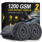 SMINDER 2-Pack 1200 GSM Car Drying Towels – Microfiber Towels for Cars (36" x 24"), Ultra-Absorbent, Streak-Free, Scratch-Free, No Water Spots, Double-Twist Pile & Edgeless Design