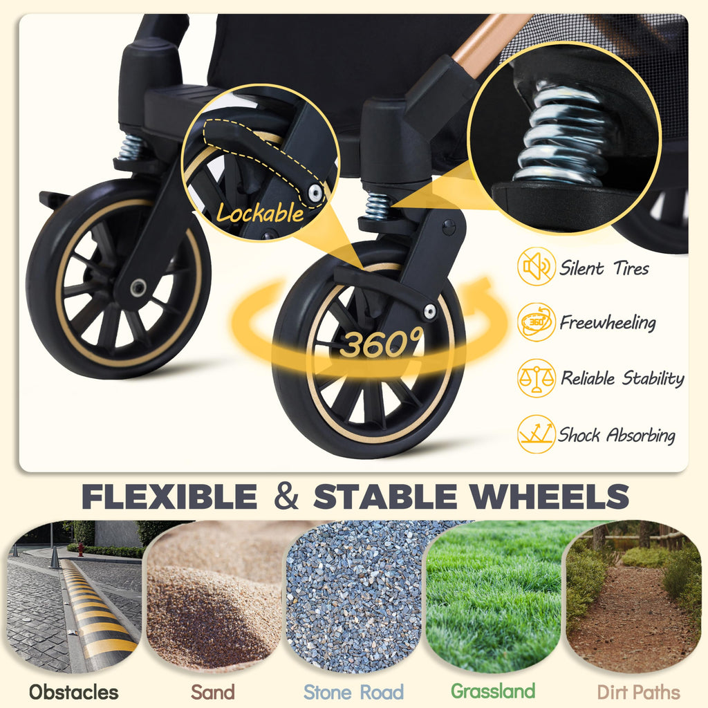 GdnWings Pet Stroller for Small Dogs, Lightweight Small Dog Stroller for Dogs Cats with 6 Shock Absorption System, Detachable Carrier Suitable for Car Seat & Hand Carry, Safe Outings, Gray