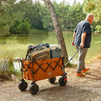 TIMBER RIDGE Outdoor Collapsible Folding Wagon with Brakes and Cup Holders, 500lbs Heavy Duty All Terrain Wheels Utility Cart for Shopping Camping Garden Sports, Orange