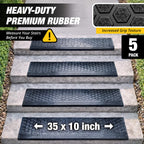 Rubber Stair Treads Outdoor 35"x10" 5-Pack - Heavy-Duty Outdoor Stair Treads Non-Slip Weather Resistant - Exterior Rubber Mats for Wooden Steps - Anti Slip Step Covers by Thunder Grip