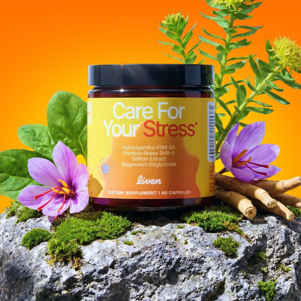 LIVEN SUPPLEMENTS Care for your Stress - KSM-66, Rhodiola Rosea, Magnesium & Saffron Extract – Daily Balance & Focus Support - 30 Servings