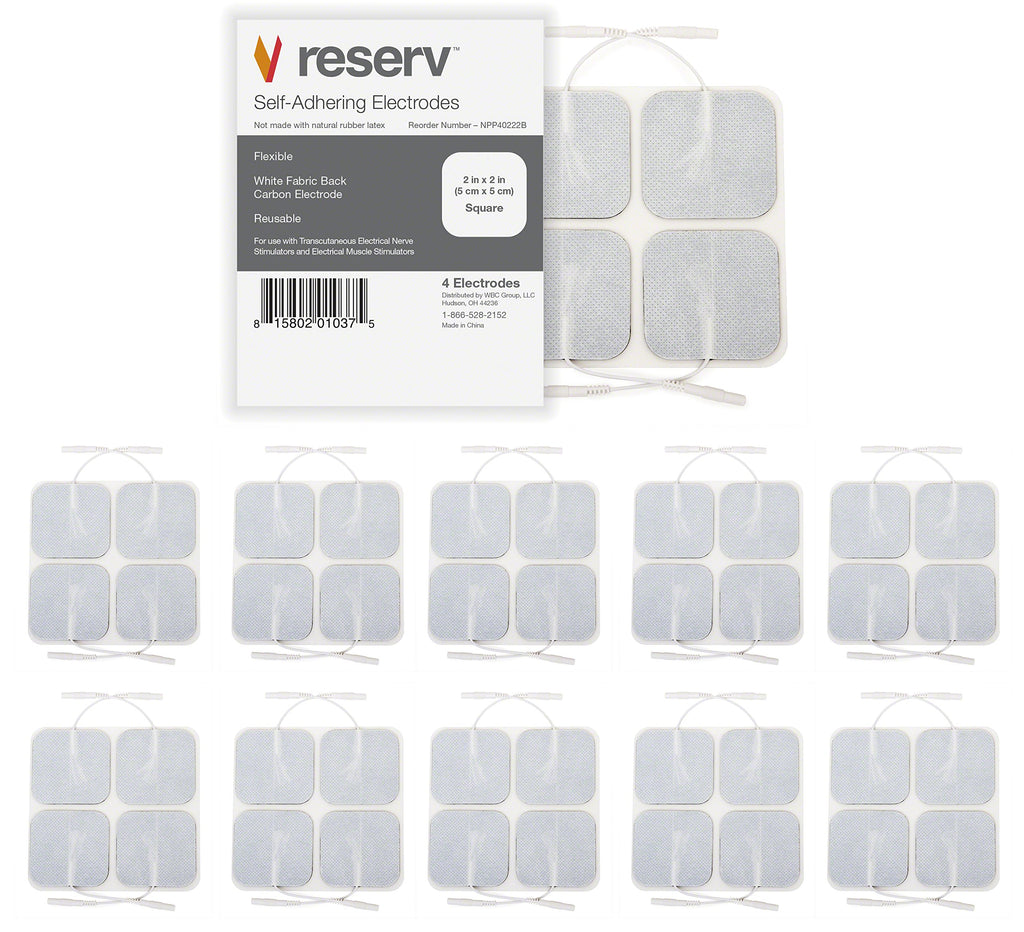 reserv 2" x 2" Premium Re-Usable Self Adhesive Electrode Pads for TENS/EMS Unit, Fabric Backed Pads with Premium Gel (Latex Free) (1 Pack (40 electrodes)