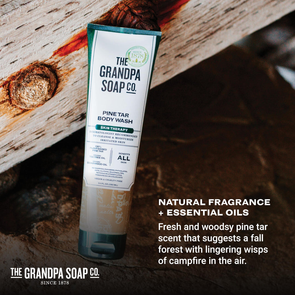 The Grandpa Soap Company Pine Tar Body Wash - Dermatologist Recommended to Cleanse & Moisturize Irritated Skin, Deodorizing Power, With Pine Tar & Tea Tree Oil, 9.5 Fl Oz 2 Pack