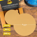 Dura-Gold Premium 6" Gold PSA Sanding Discs - 220 Grit, Box of 50 - Self Adhesive Stickyback Sandpaper for DA Sander, Finishing Coarse-Cut Abrasive - Sand Automotive Car Paint, Woodworking Wood, Metal