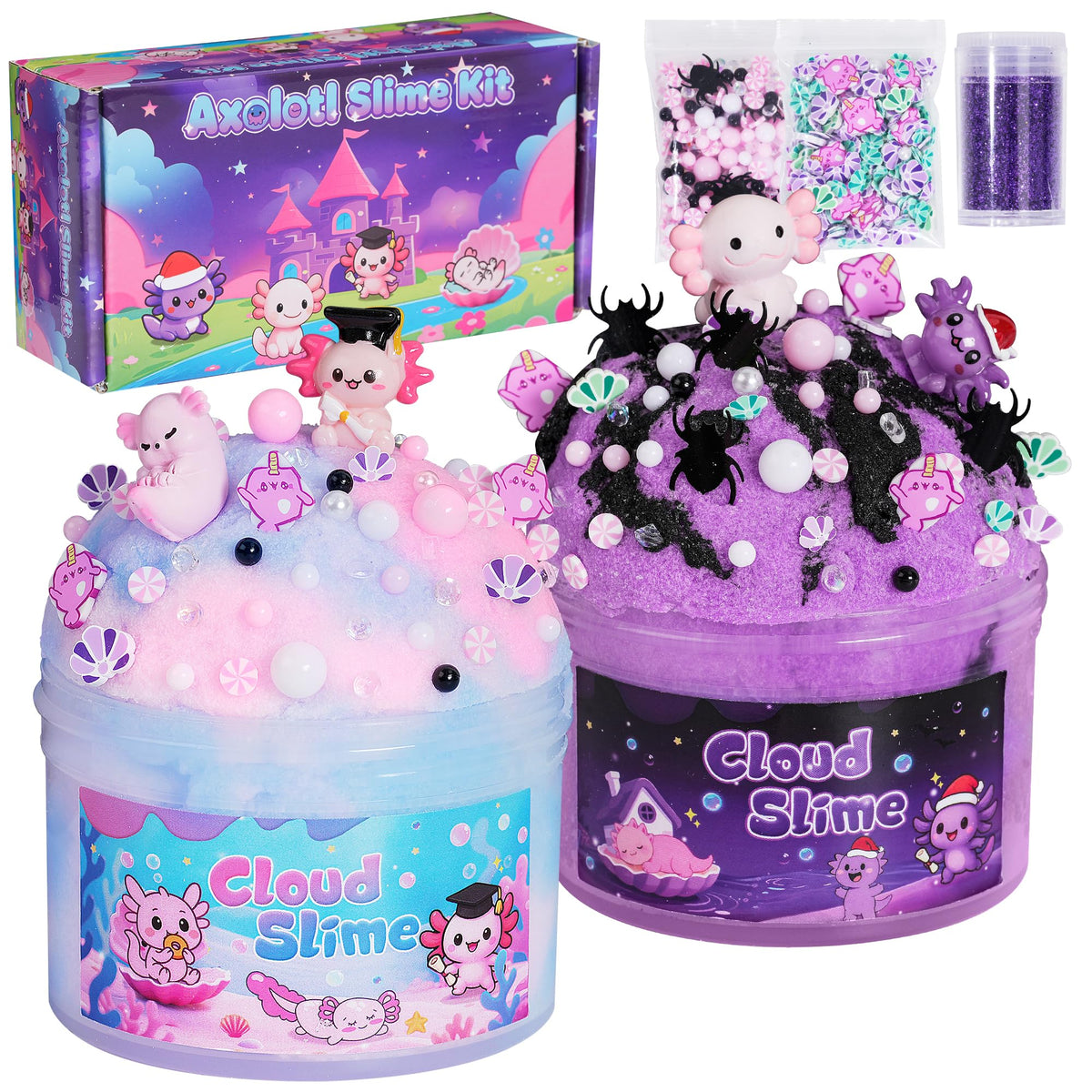Axolotl Cloud Slime Kit 2 Pack, Sensory Toys Squishy Birthday Gift for Kids