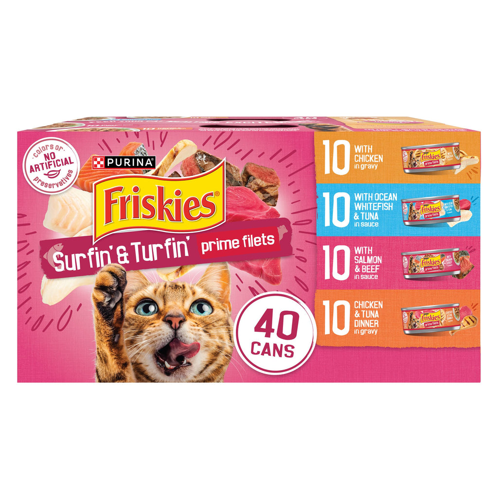 Purina Friskies Prime Filets Cat Food Variety Pack, 40 Pack 5.5 oz Cans