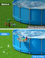 POOLHOUR [Patented] Poolside Storage Basket with 2 Cup Holders, Stretchable Above Ground Pool Accessories Organizer, Multifunctional Poolside Holder for Most Frame Pool Accessories (1Pack)