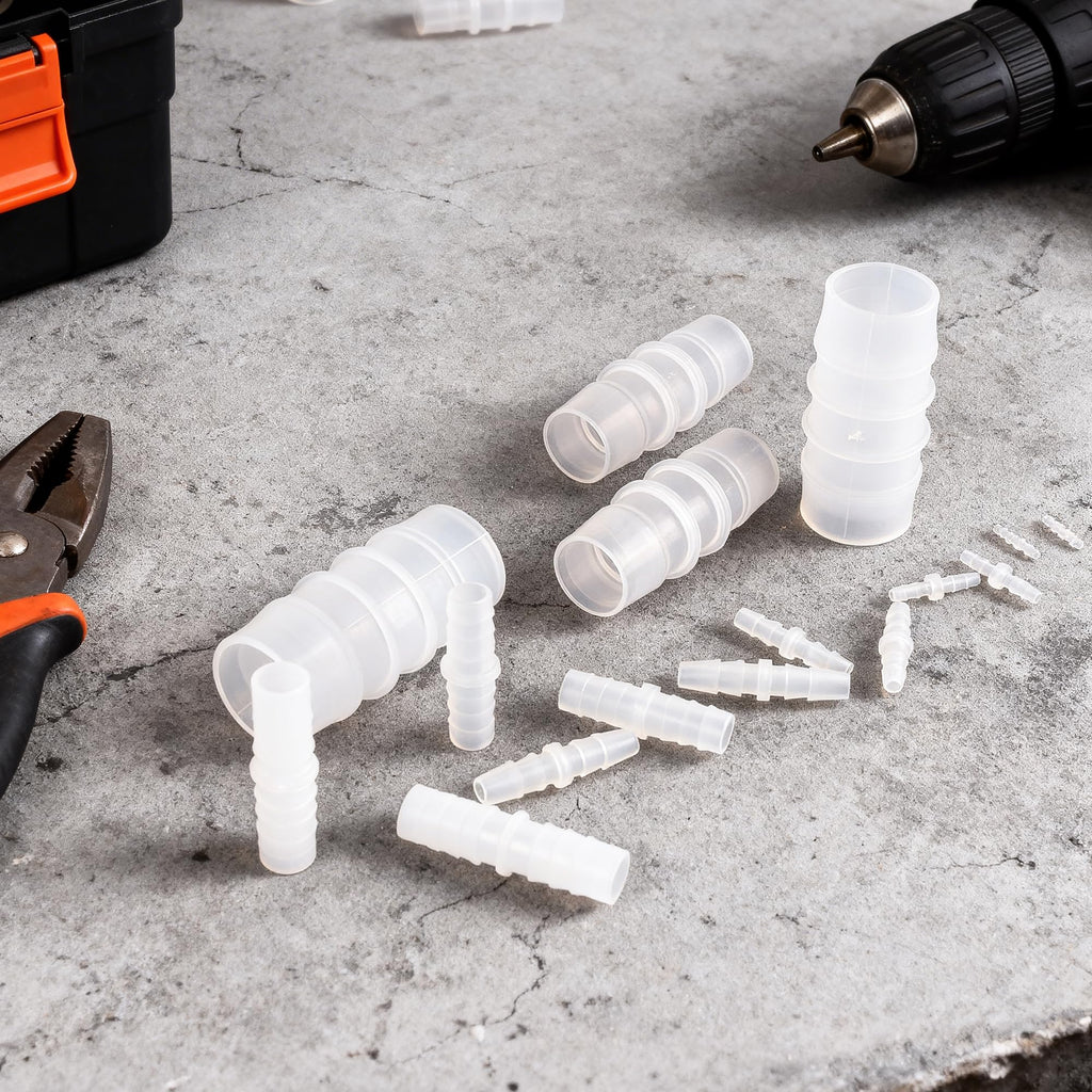 Quickun Plastic Hose Barb Fitting, 3/16" x 3/16" Barbed Splicer Mender Joint Adapter Union Fitting (Pack of 10)