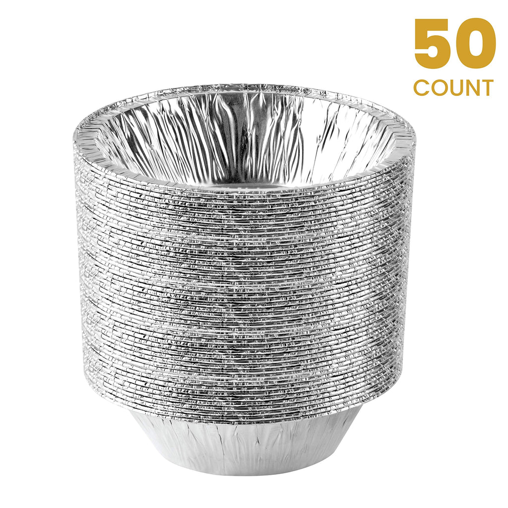 PLASTICPRO 6'' Inch Round Tin Foil Cake Pans Disposable Aluminum, Freezer & Oven Safe - For Baking, Cooking, Storage, Roasting, & Reheating, Pack of 50