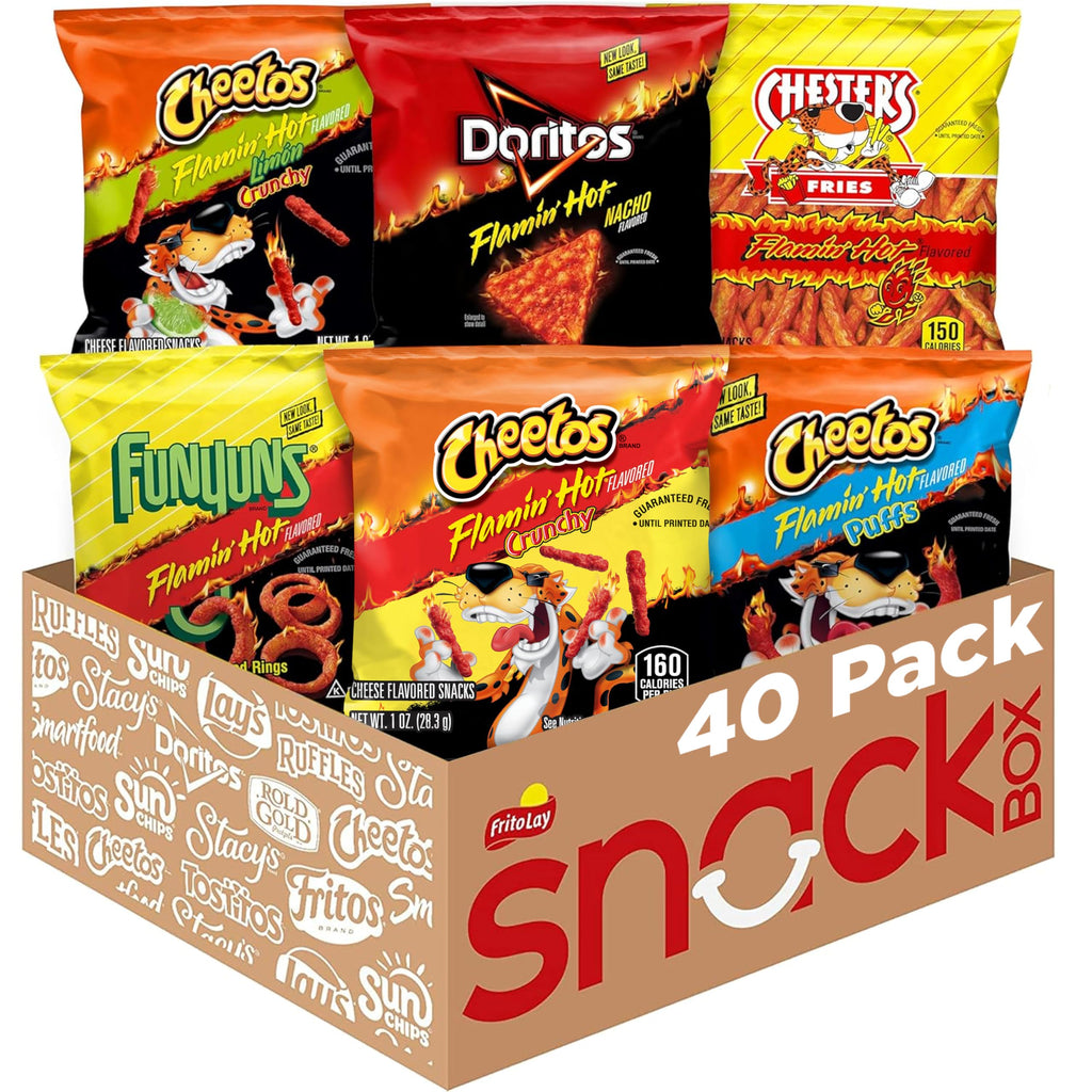 Frito Lay Flamin' Hot Mix, 6 Flavor Single Serve Cheetos, Doritos, Chester's & Funyuns Variety Pack, (40 Count)