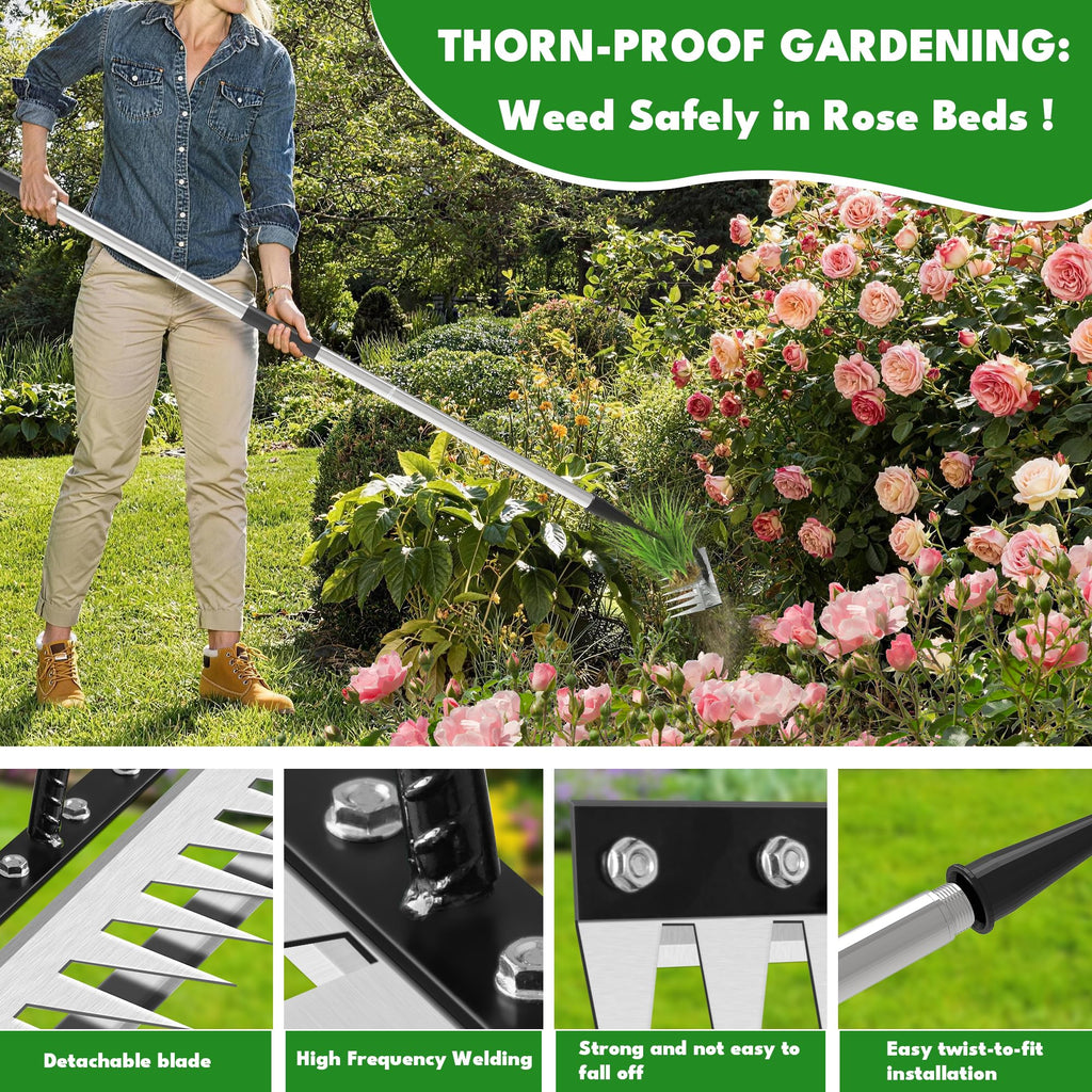 Iron Weeding Rake with Long Handle, Manual Weeder Tool for Garden | Upgraded Rake 8 Teeth Weed Puller Tool, Heavy Duty Weeder Remover Tool for Weeding, Cultivating & Soil Aeration