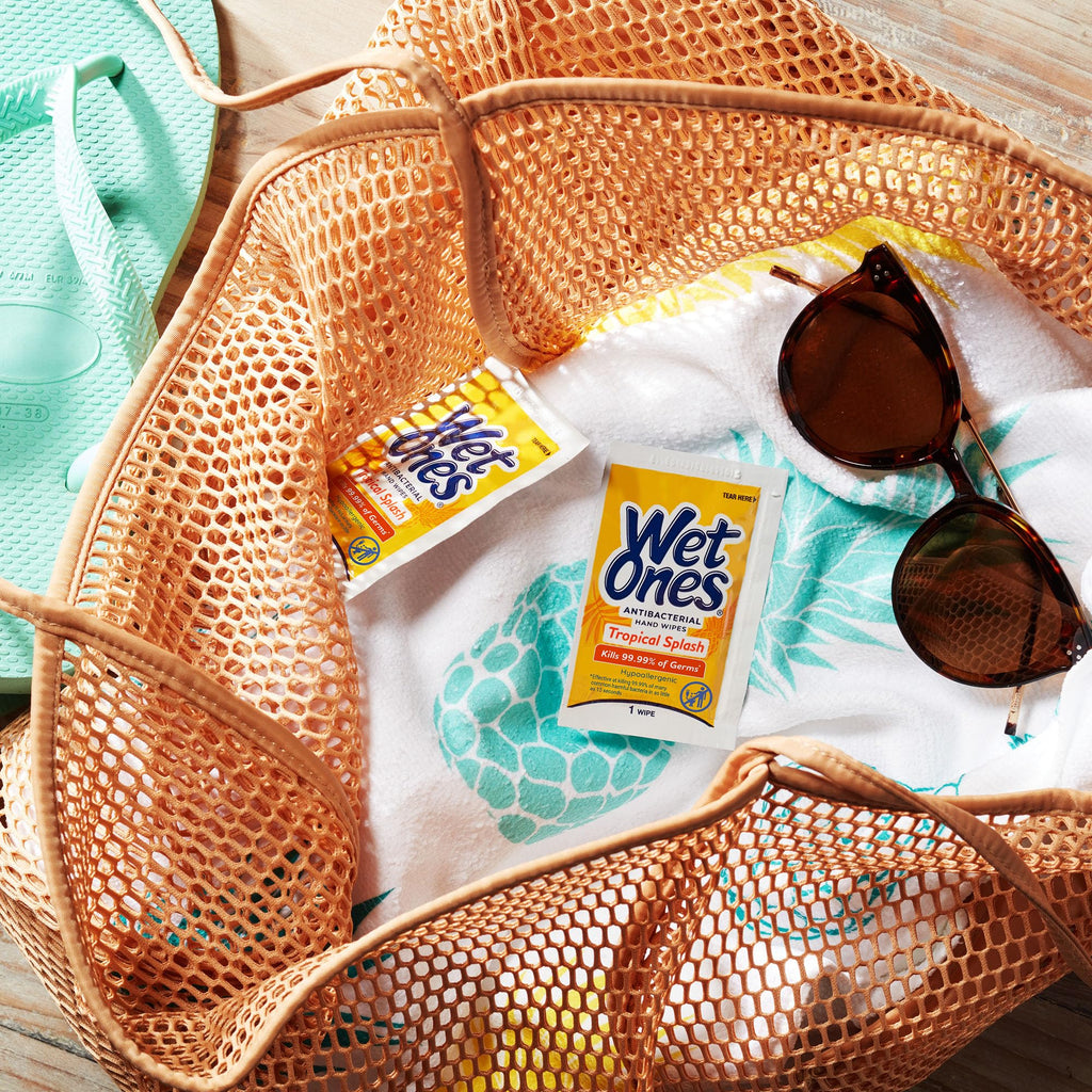 Wet Ones Antibacterial Hand Wipes Singles, Tropical Splash Wipes, Individual Wipes, Antibacterial Wipes, Hand Wipes Individually Wrapped, 24ct (6 pack)
