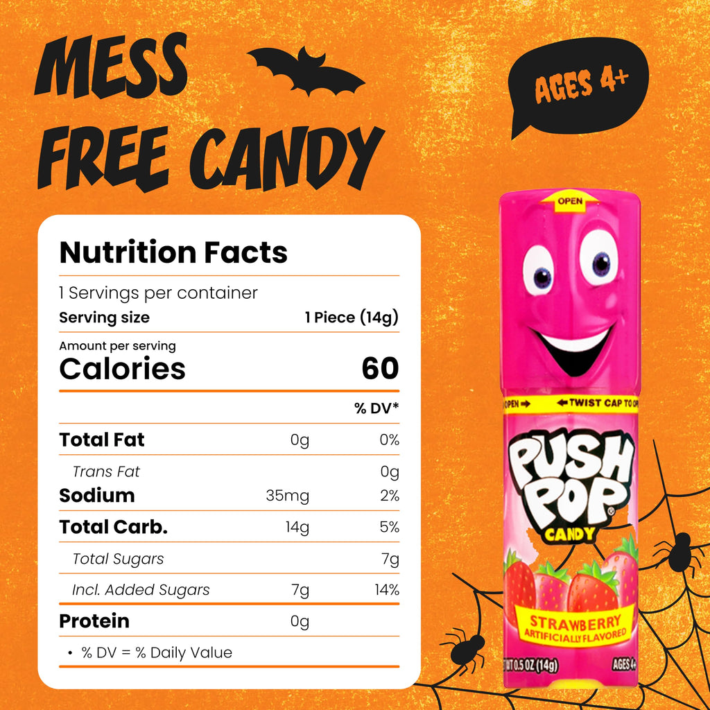 Push Pop Halloween Candy Lollipops, 24 Count, Assorted Party Favors