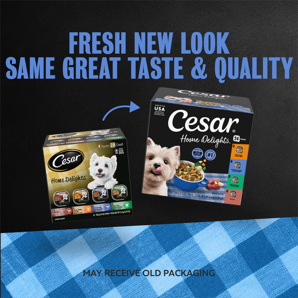 Cesar Home Delights Wet Dog Food, Dinner and Stew Variety, 3.5 oz, 24 Count