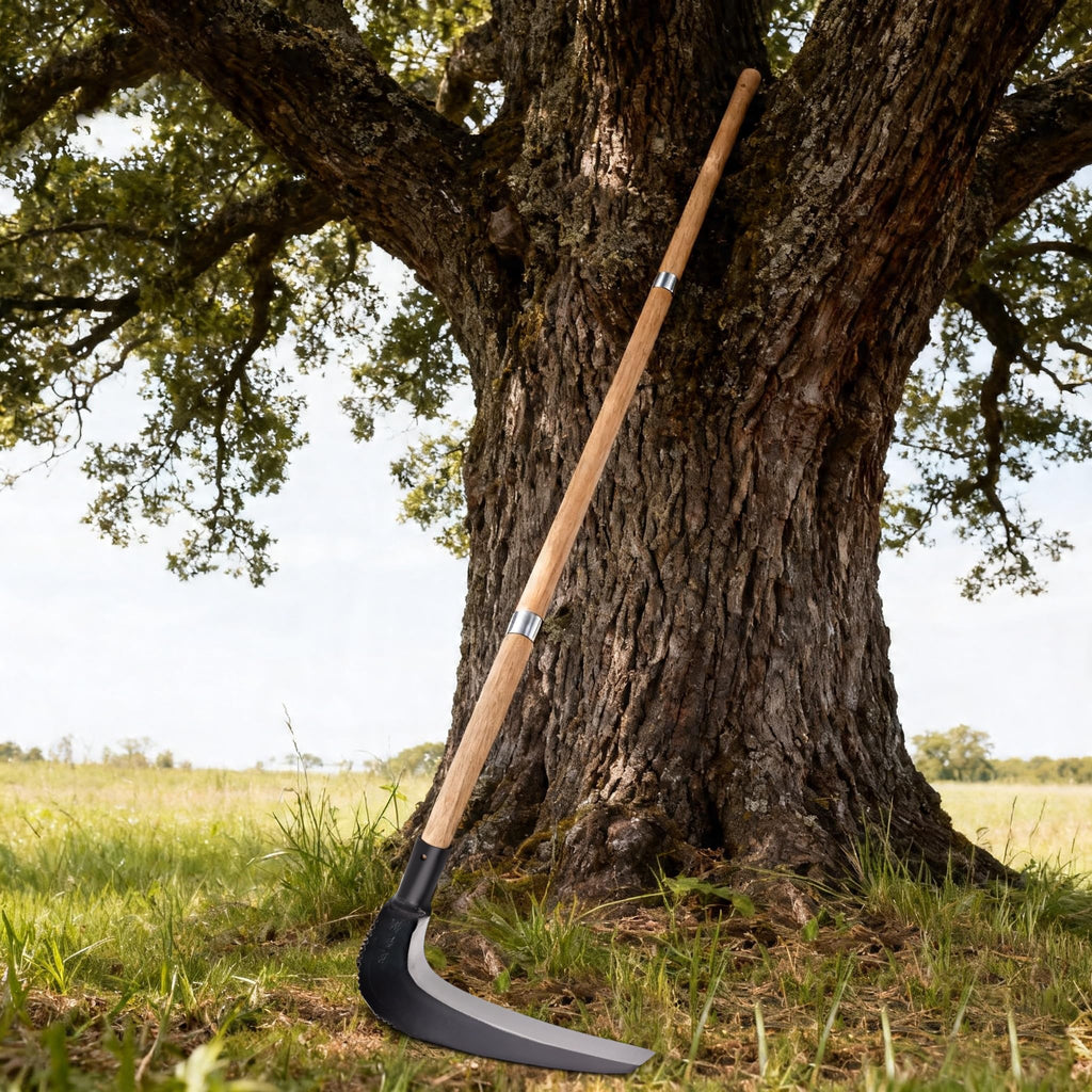 EcoDigiLife Solid Wood Long Handle Weeding Sickle, 30cm Extended Blade for Efficient Weed & Brush Clearing, 3-Section Adjustable Length, Heavy Duty Gardening Tool for Yard, Garden, Field and Ditch