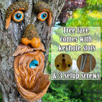 Mood Lab Tree Face Decor with Blue Bird Accent - Outdoor Old Man Face Decoration - Tree Garden Hugger - Yard Art Statue