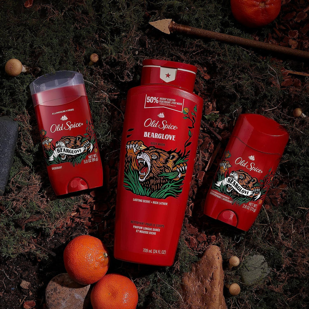 Old Spice Aluminum Free Deodorant for Men, 24/7 Odor Protection, 24/7 Freshness & Lasting Scent, Bearglove Scent, 3.0 oz with Travel Size Swagger Body Wash (Pack of 4)