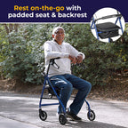 Drive Medical Aluminum Rollator Walker - Fold Up - Padded Seat - 6 Inch Wheels - Lightweight Portable Design - Indoor Outdoor Mobility Aid - Blue
