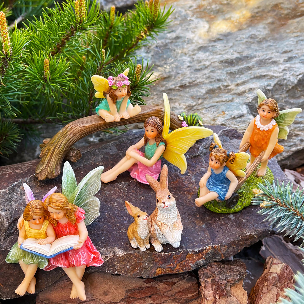 Mood Lab Fairy Garden Figurines - Fairy Statue Set (6 pcs) - Miniature Decorative Statues & Accessories - Outdoor & Indoor Garden Decor