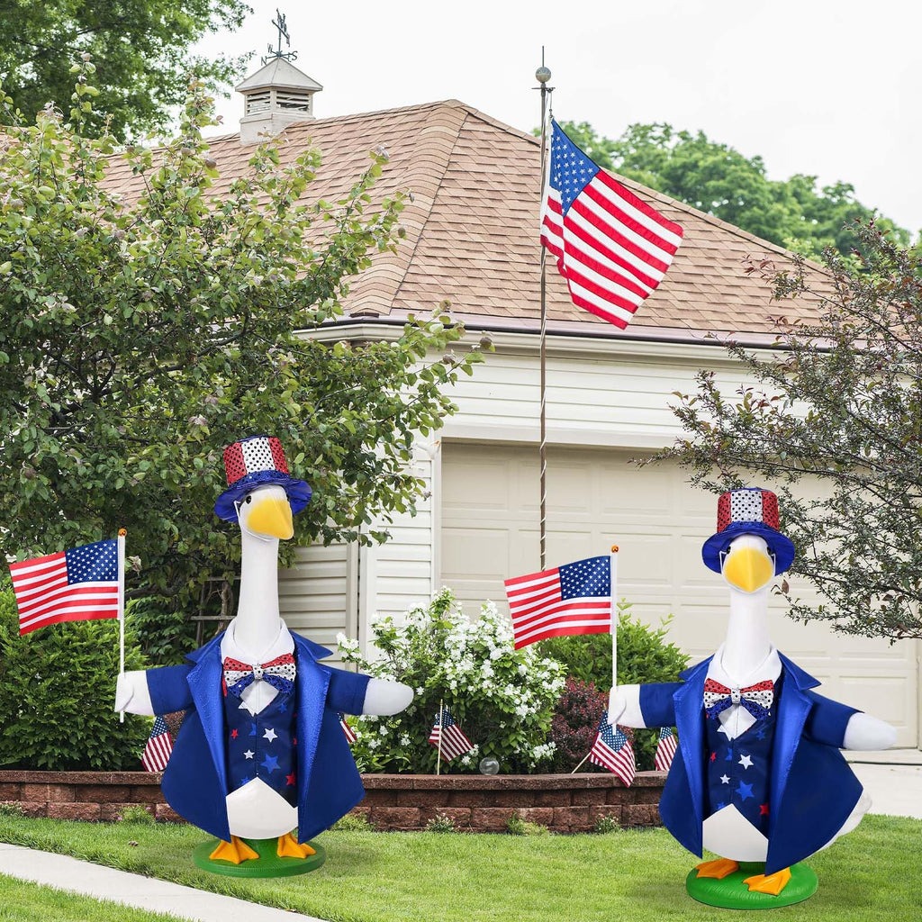 Patriotic Porch Goose Outfits 4th of July Goose Outfits Independence Day Lawn Porch Goose Clothes Fits 23" Cement Plastic Goose Statue for USA 250th Anniversary Outdoor Garden Yard Patio Decoration