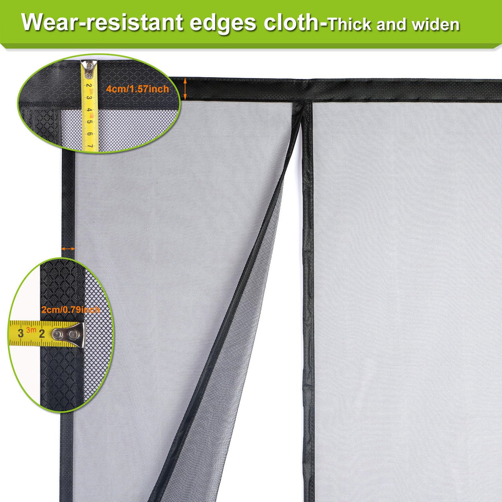 Risareyi Magnetic Screen Door Self Closing, 65 x 70 inches, Black Upgraded Polyester Thicken Mesh Mosquito Net for Patio Door, with Magnets, Keep Bugs Out, with Hook Tape