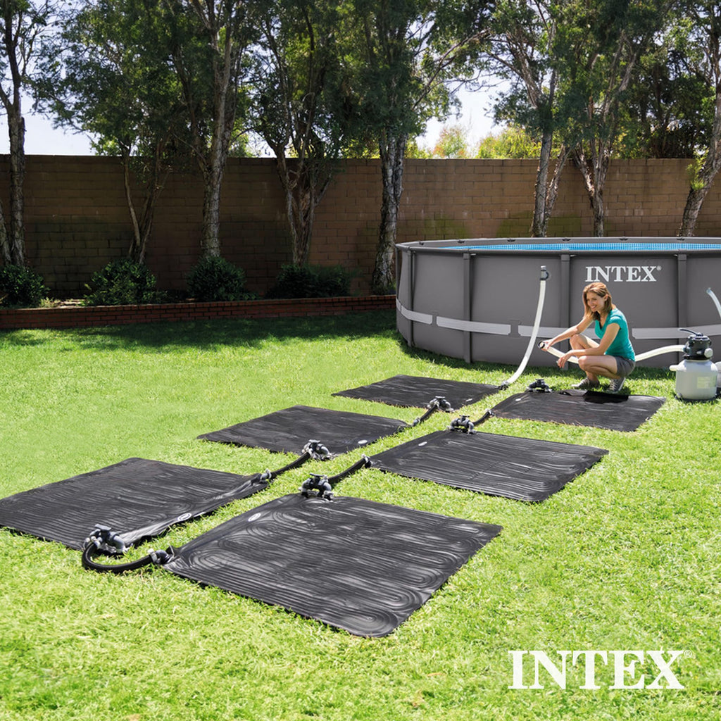 INTEX 47"x47" Solar Pool Water Heater Mat for 8,000 Gallon Above Ground Swimming Pool with Hose Attachment 2 Adaptors and Bypass Valve, Black (3-Pack)