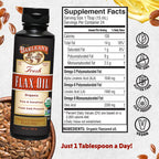 Barlean's Organic Flaxseed Oil Liquid from Fresh Cold Pressed Flax Seeds, 7,640mg ALA Omega 3 Fatty Acid Supplement for Healthy Hair, Skin, and Eyes, Vegan and Gluten Free, 12 oz