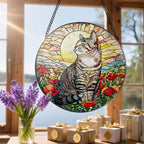 Stained Glass Window Hanging, 8 Inch Cat Stained Glass Ornament, Suncatchers for Windows Hanging, Suncatcher Decorations for Windows, Window Decor, Gifts for Cat Lovers