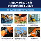 Adenna ProWorks CATCH Disposable Nitrile Gloves – 9 Mil, Heavy Duty Work Rubber Glove with Raised Pyramid Grip, Non–Latex & Powder Free, Case of 1000, Medium, Orange