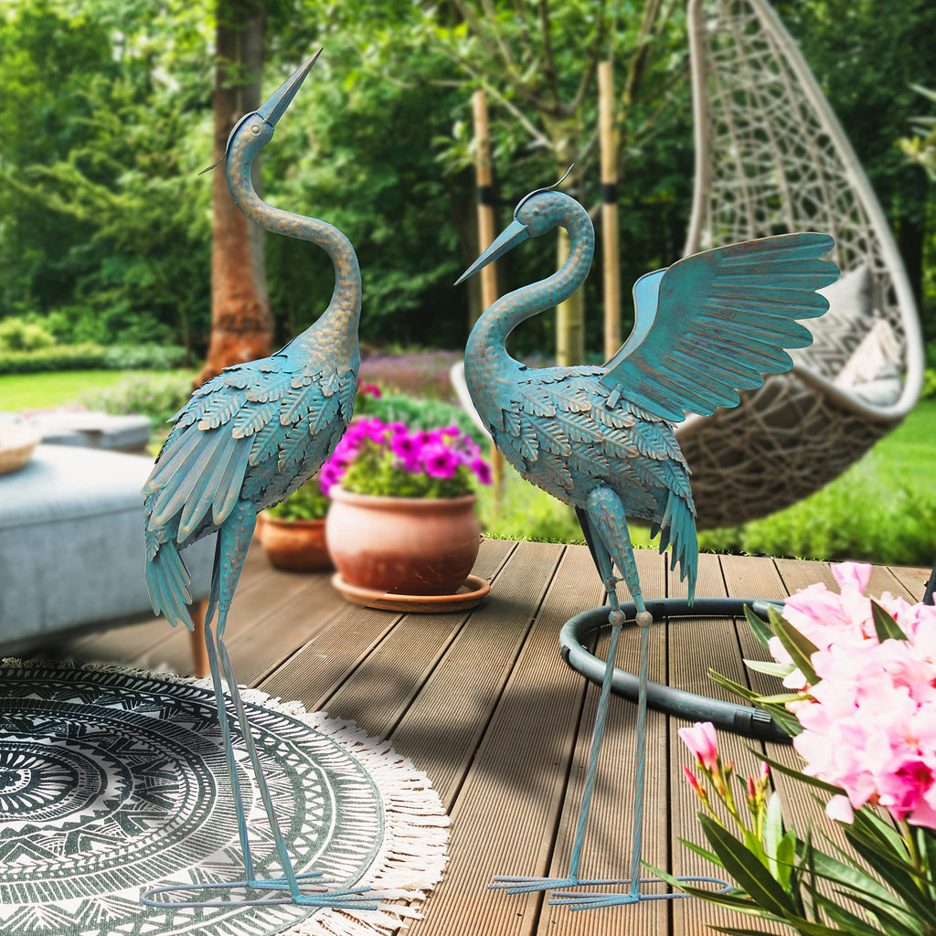 Oritty 33-37 Inch Metal Crane Garden Statue Décor for Yard Patio Lawn Pool
