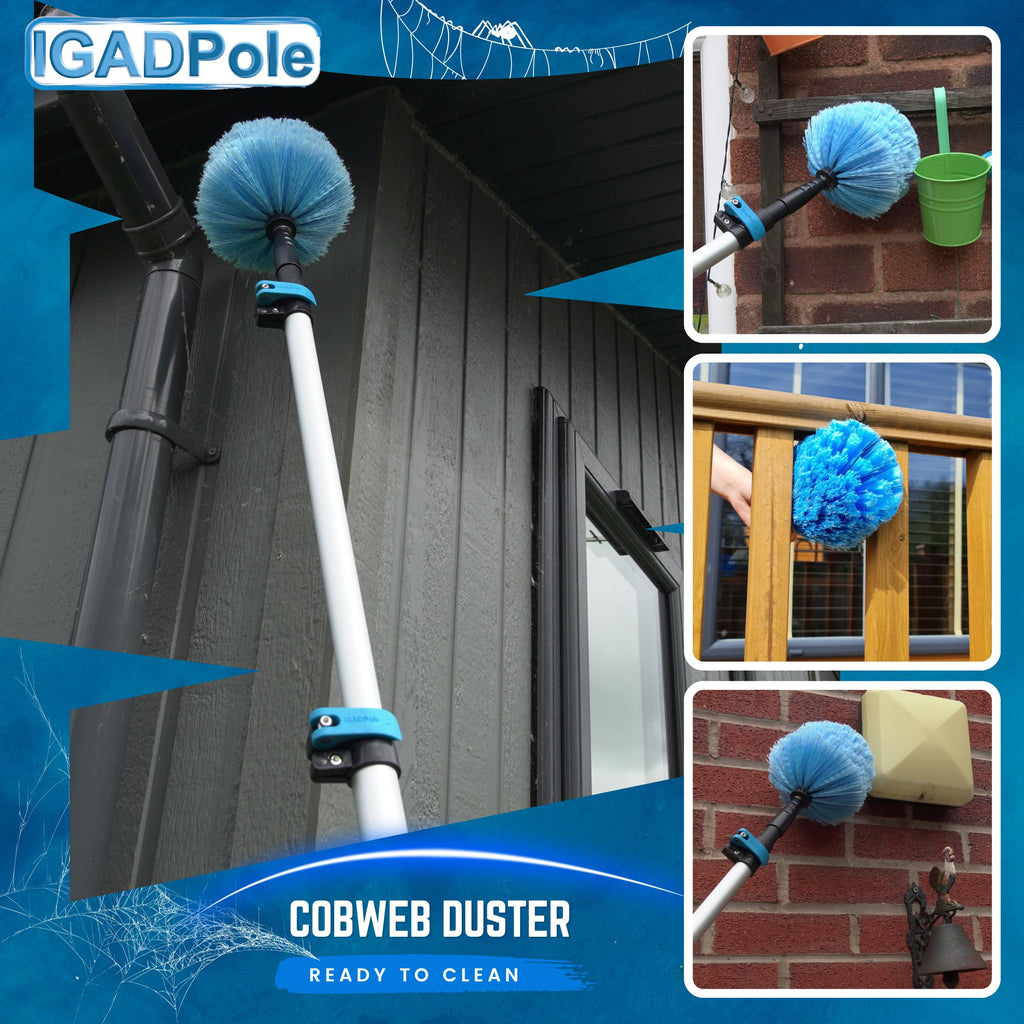 IGADPole 12 FT Water-Fed Washing Kit with Soap-Dispenser, Brush, 10″ Squeegee & Cobweb Duster for Windows, Gutters, Solar Panels & Exterior Walls
