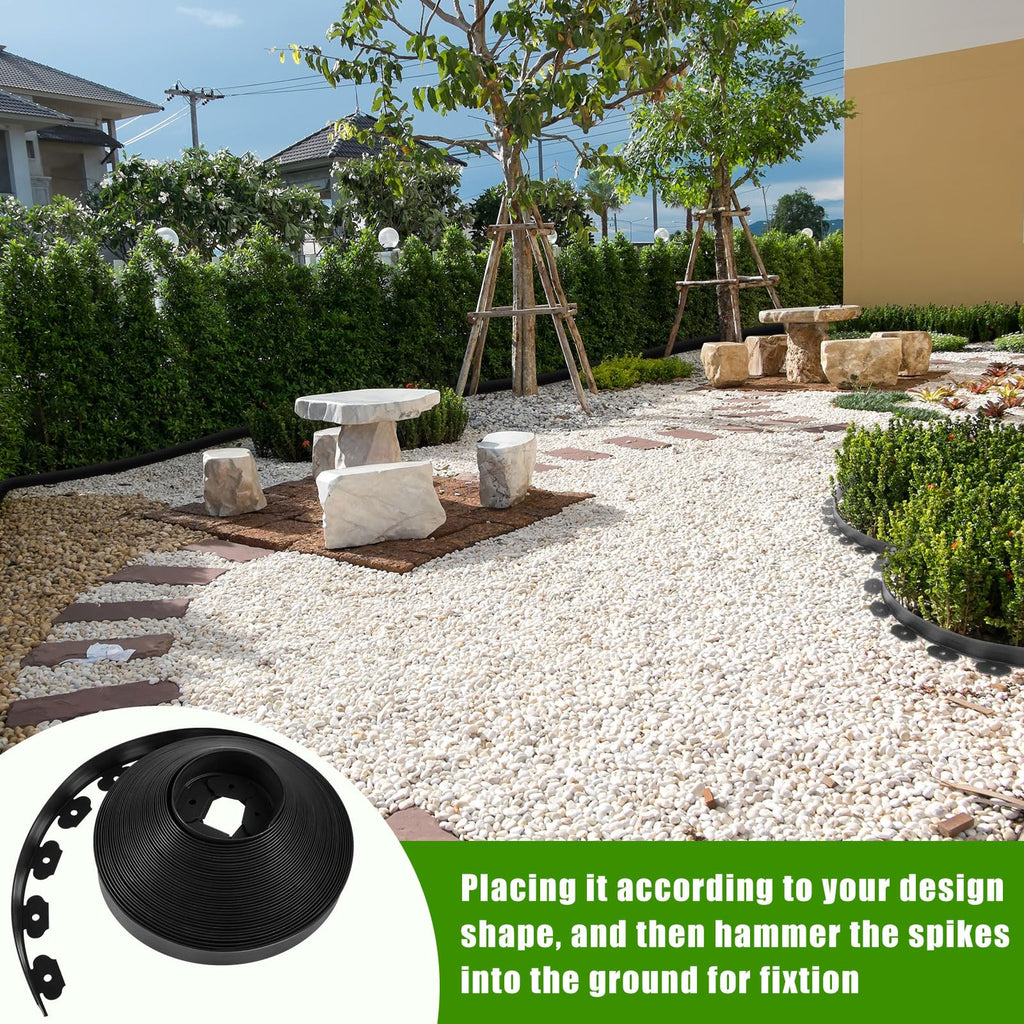 Sasylvia 2.5 Inch x 200 FT Landscape Edging Kit Garden Edging Border with 120 Spikes 10 Connectors Flexible Plastic Edge Border for Landscaping Lawn Garden Flower Beds Yard Paver Pathway(Black)