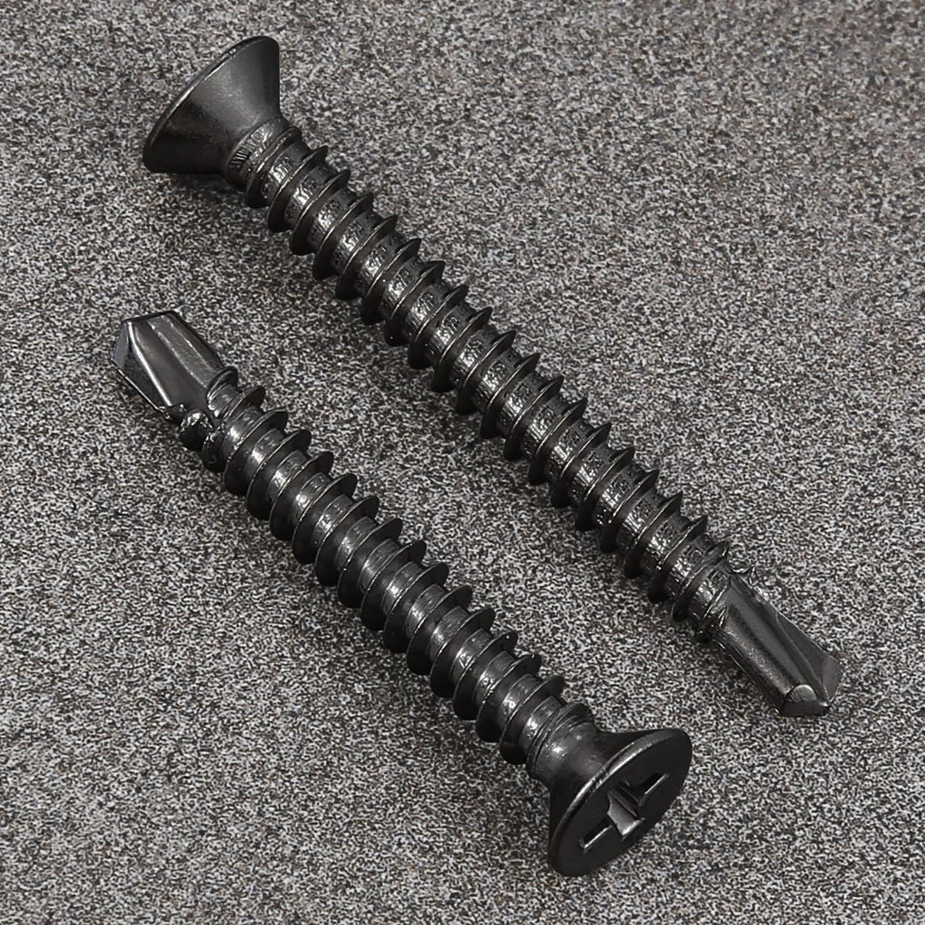 Wensilon（500pcs）#8×5/8”for Sheet Metal Self-Tapping Screws 410 Black Stainless Steel Flat Head High-Strength Quick self-Drilling Screws