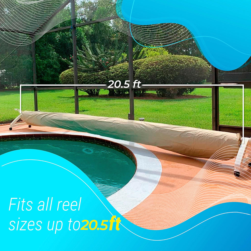 Solar Reel Cover for Winter Storage, Up to 20 Ft Inground Swimming Pool Solar Blanket Covers, Water & UV Resistant 420D Oxford Fabric Blanket with Drawstring for Outdoors, Beige