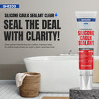 GH1200 150 ML/5 FL Oz Silicone Caulk Clear Silicone Sealant Waterproof, Kitchen & Bathroom Caulk - Shrink & Crack Proof - Indoor & Outdoor Use Silicone Glue - Strong Caulking Formula Tube