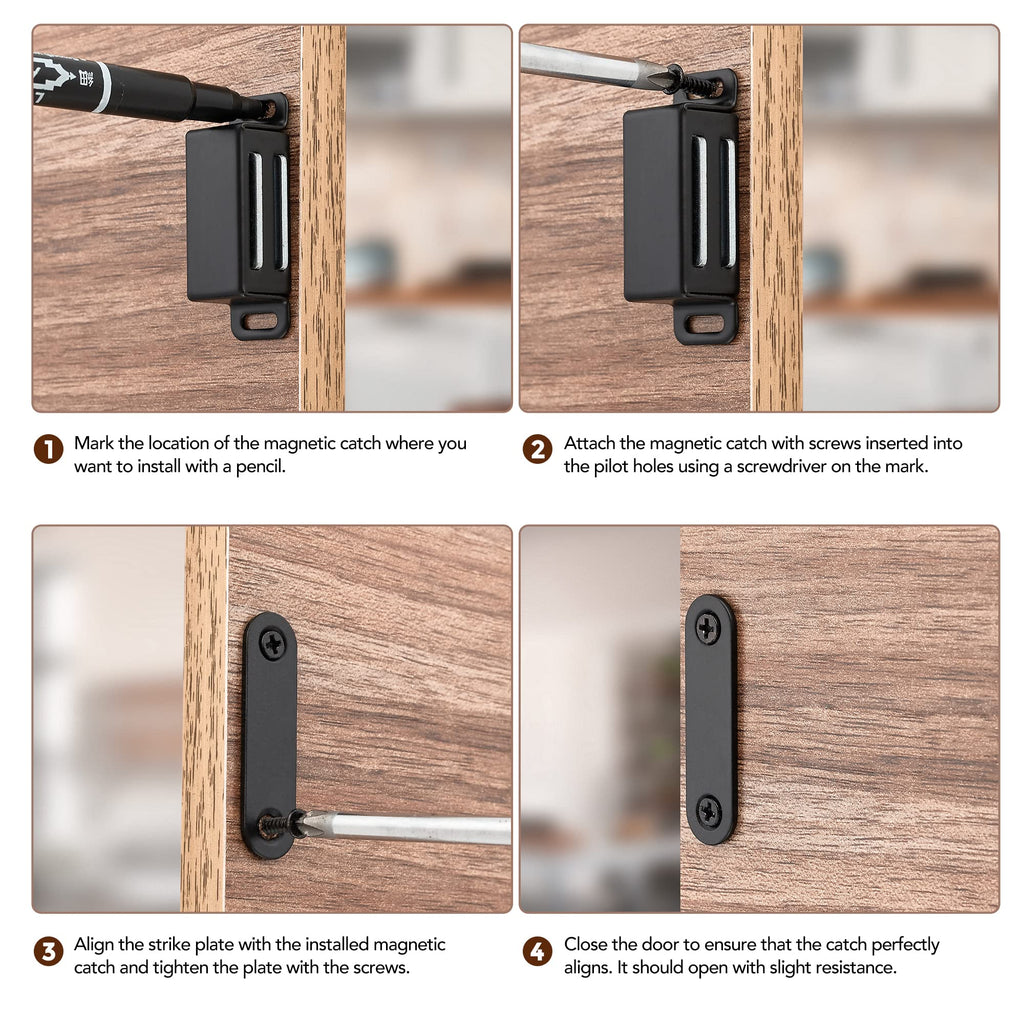 Ravinte 8 Pack Black Magnetic Door Catch, Matte Black Cabinet Magnets, Strong Magnetic Catch Latch for Kitchen Cabinets, Drawers & Cupboards, Stainless Steel Closures