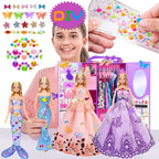iBayda 92pcs 11.5 inch Girl Doll with Clothes Accessories and Closet Set Including Long Princess Dress Outfits Shoes Handbags Necklaces DIY Bead Stickers for Design Kit Girl Doll Dress Up
