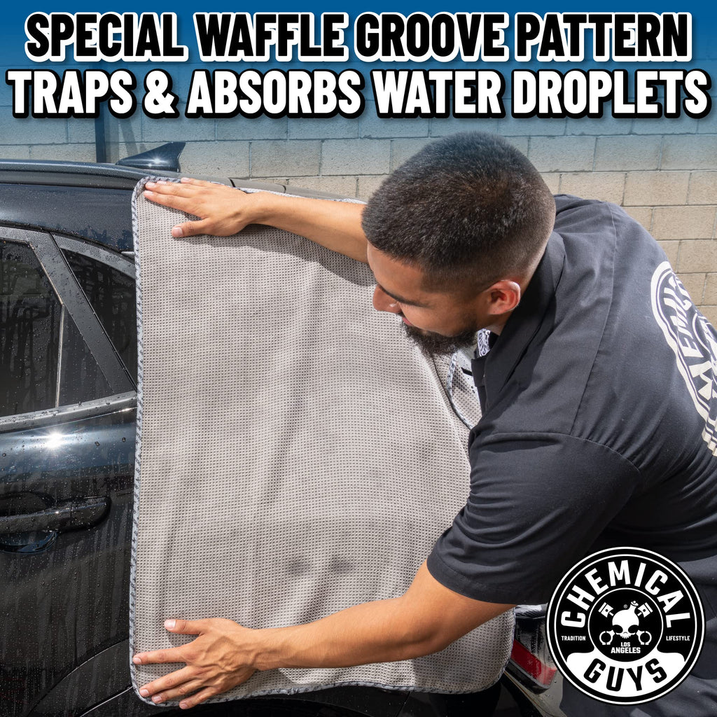 Chemical Guys Waffle Weave Gray Matter Microfiber Drying Towel 2 Pack, Huge Car Drying Towels for Faster Coverage on Paint, Glass, Wheels, and Trim, Streak Free Drying for Cars, Trucks, and SUVs