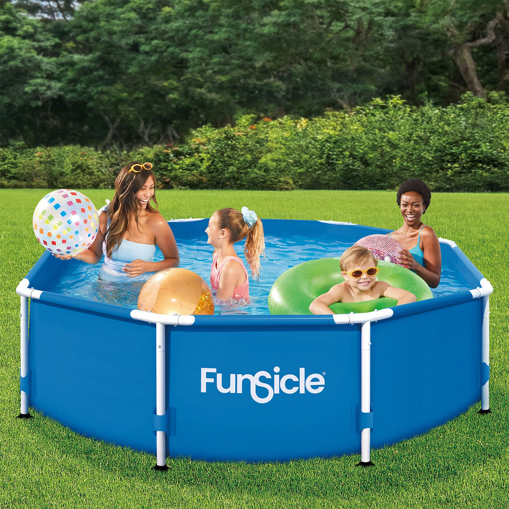 Funsicle Activity 8' x 30" Round Above Ground Swimming Pool Set with SkimmerPlus 2-in-1 Filter Pump - Easy Setup for Backyard Fun