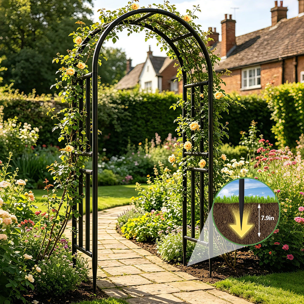 BUKLIYN Garden Arch - 47" L x 95" H Heavy Duty Metal Arbor, Powder Coated Rustproof Finish, Trellis for Climbing Roses Ivy Clematis