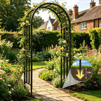 BUKLIYN Garden Arch - 47" L x 95" H Heavy Duty Metal Arbor, Powder Coated Rustproof Finish, Trellis for Climbing Roses Ivy Clematis