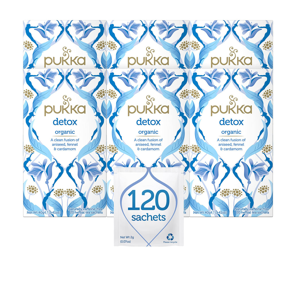 Pukka Detox Organic Herbal Tea with Aniseed, Fennel & Cardamom (Pack of 6, 120 Tea Bags)