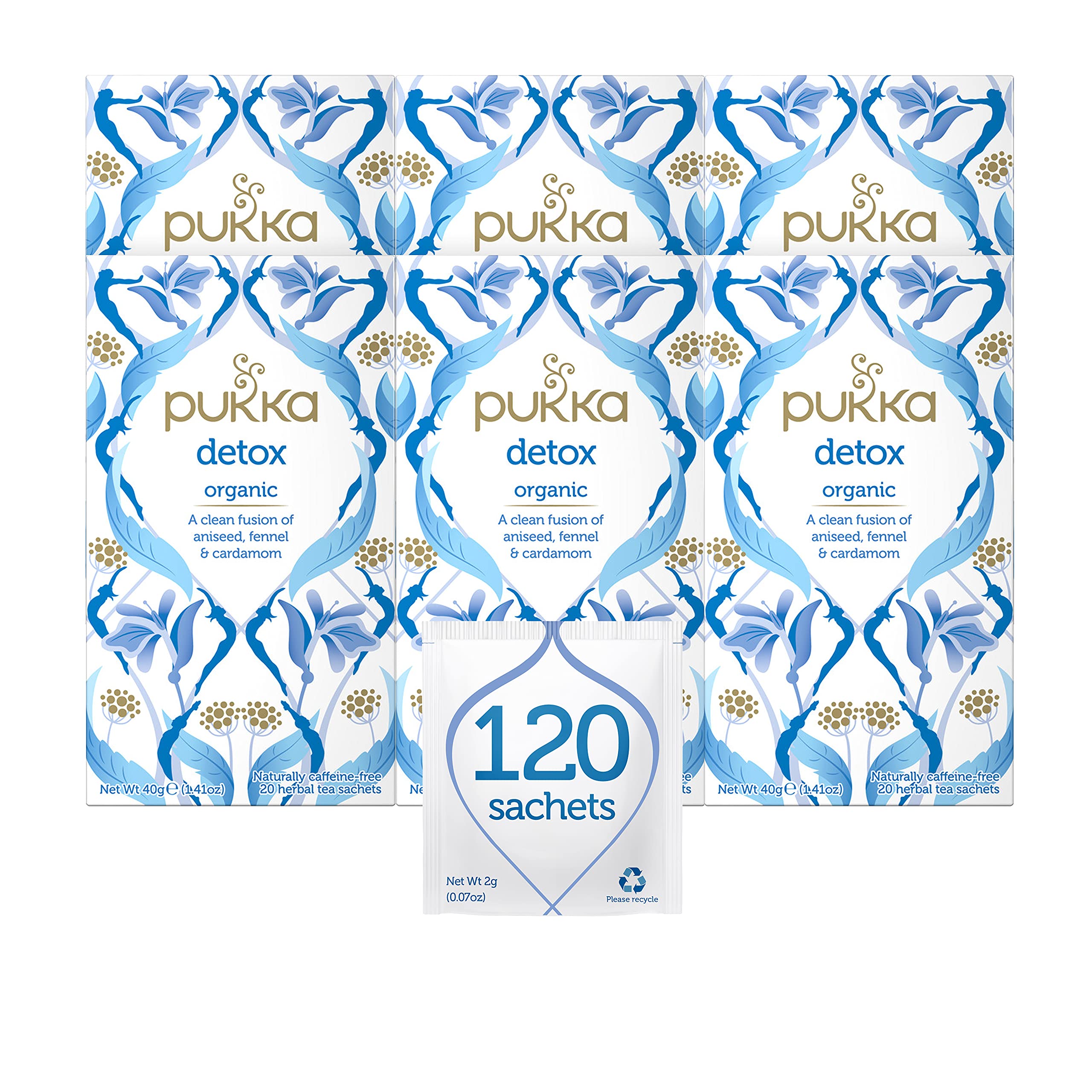 Pukka Detox Organic Herbal Tea with Aniseed, Fennel & Cardamom (Pack of 6, 120 Tea Bags)