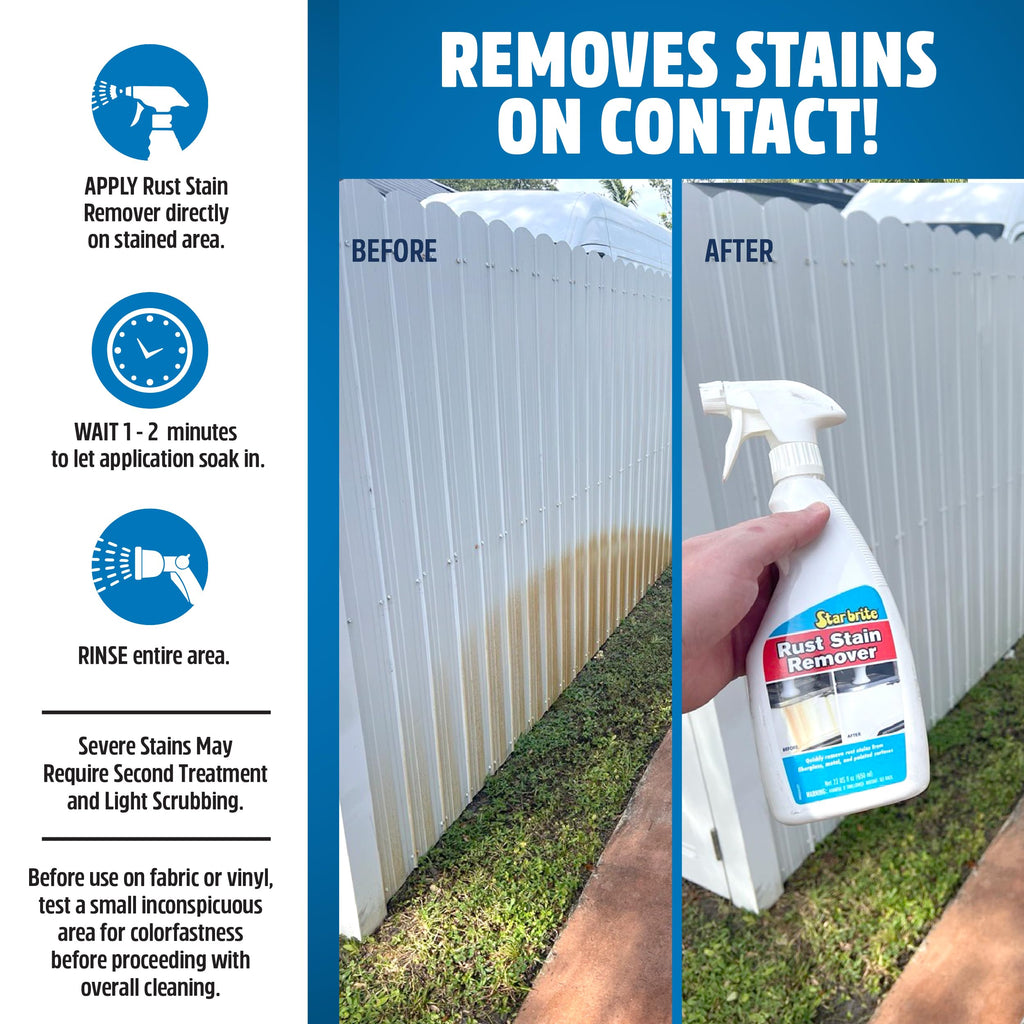 STAR BRITE Rust Stain Remover Spray - Instantly Dissolve Corrosion Stains on Fiberglass, Vinyl, Fabric, Metal & Painted Surfaces - Also Removes Sprinkler Stains - 22 Ounces (089222SS)