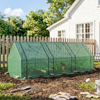Outsunny 9' x 3' x 3' Mini Greenhouse with Zippered Doors & Roll-up Windows, Portable Plant Hot House with PE Cover, Water Resistant, UV Protected for Outdoor Flowers, Vegetables, Green