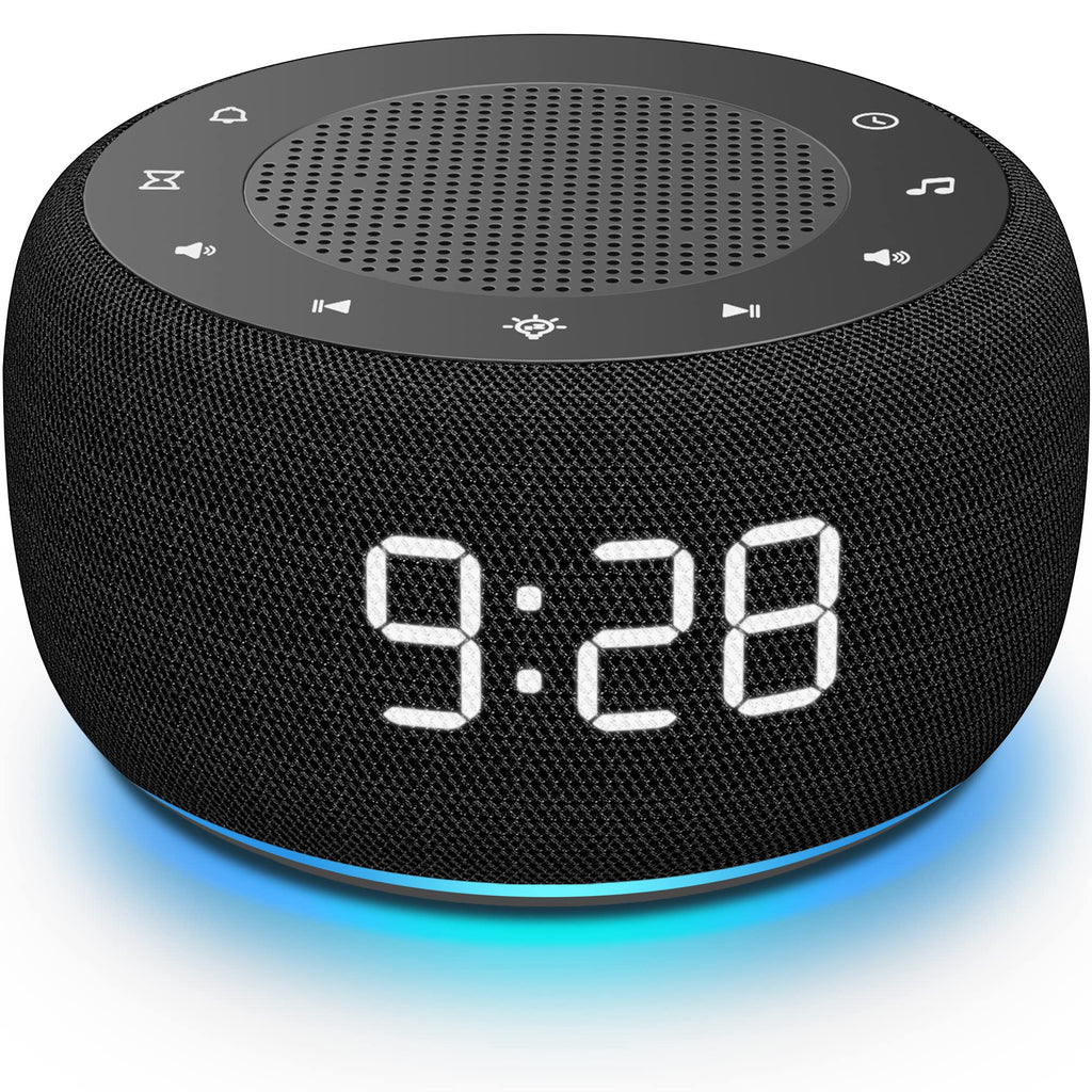 Buffbee Sound Machine & Alarm Clock 2-in-1, 0-100% Clock Face Brightness, Bottom Colored Light, Sleep Timer, Precise 30-Level Volume Control White Noise Machine - Twilight