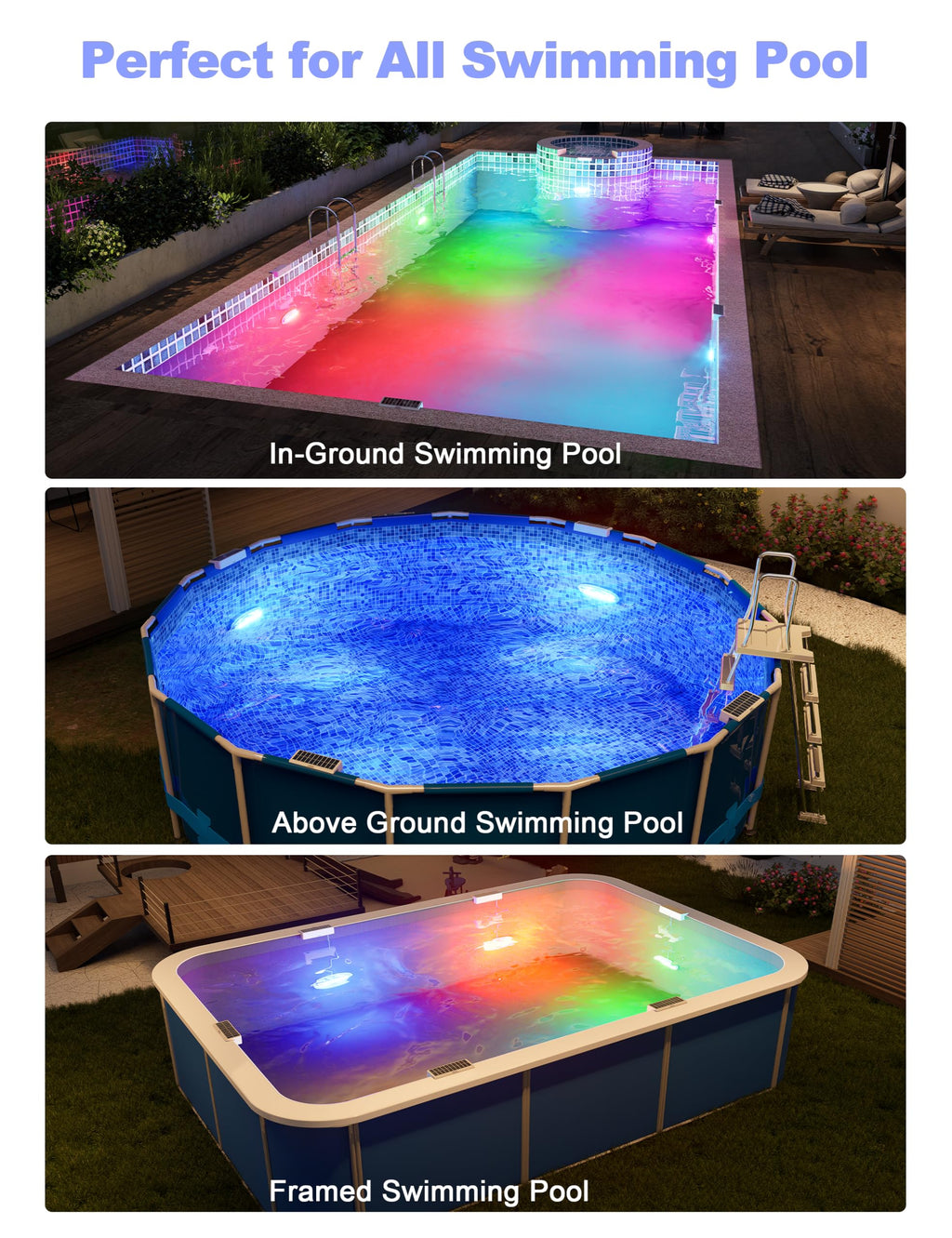 APONUO 4 Pack Solar Pool Lights, Pool Solar Lights for Above Ground Pools with Remote, IP68 Waterproof, RGB Color Changing Solar Powered Pools Light for Pond, Fountain,Yard (Gray)