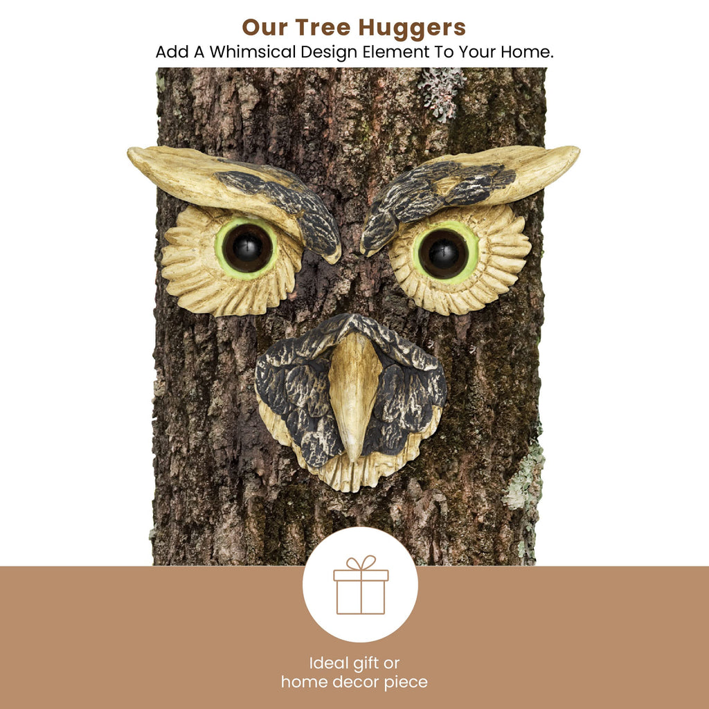 Bits and Pieces - 'Owl Face' Tree Hugger - Yard Decoration - Whimsical Tree Sculpture – Outdoor Tree Face - Garden Decoration - Garden Peeker Yard Art