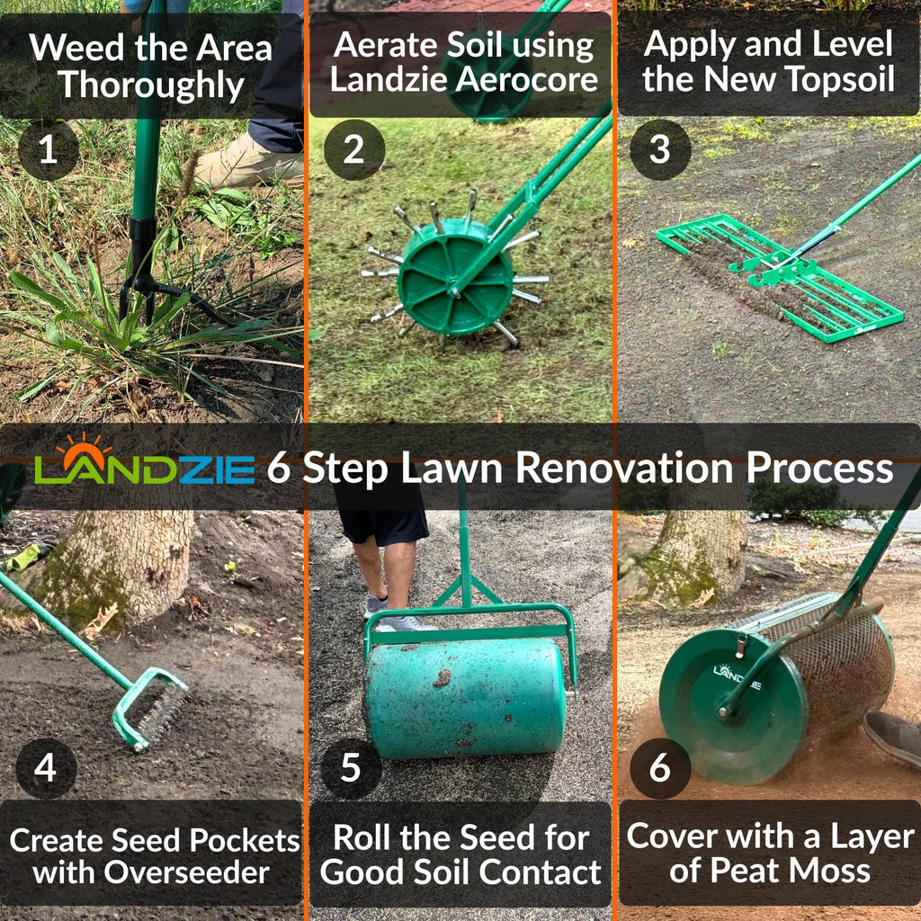 Landzie AeroLeveler - The Lawn Leveling Rake that Never Flips - Patented 48" inch Wide Pneumatic Lawn Level for Yard, Dirt, Soil, Sand, Provides Stability and Control (Pneumatic 48" Leveling rake)